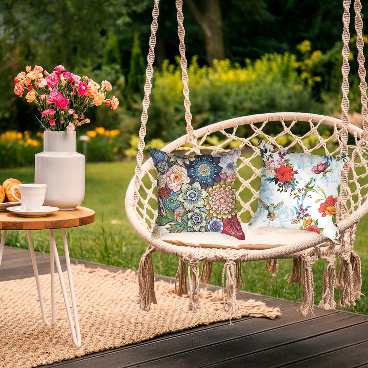 Plant kussenhoezen 45x45 cm, set van 4 decoratieve kussenhoezen