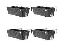 Casaria Polyrattan Balkon Plantenbak - 4 Stuks a 11 Liter - Zwart