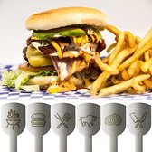 6x hamburgerspiesen van roestvrij staal - metalen spiesen met breed gripoppervlak - barbecuespiesen - serveerspiesen - barbecue- en keukenaccessoires