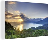 Canvas Schilderij Uitzicht over bergen en meren Azie - 90x60 cm - Wanddecoratie