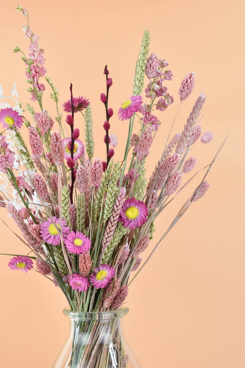 Natuurlijk Bloemen Droogbloemen MET VAAS - boeket 50 cm - Roze Mix - Natuurlijk Bloemen