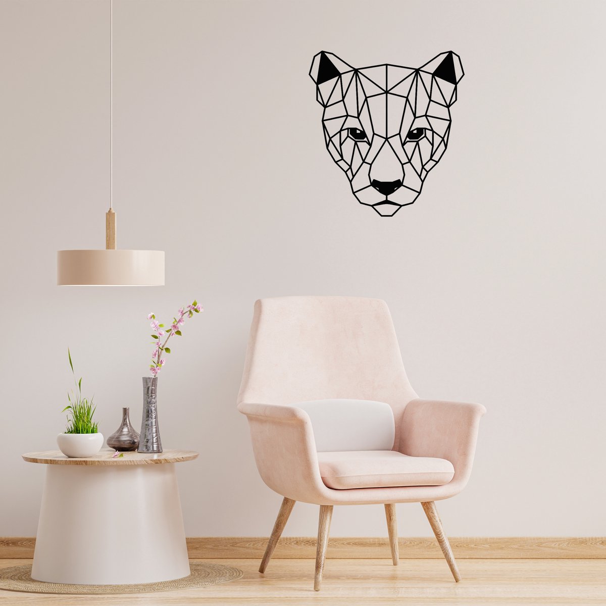 Geometrische Puma - H 64cm B 60cm (XL) - Line art - Wall art - Muurdecoratie zwart - Van Aaken Design