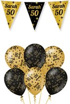 50 Jaar Sarah Decoratie Versiering - Sarah - Feest Versiering - Vlaggenlijn - Ballonnen - Man & Vrouw - Zwart en Goud