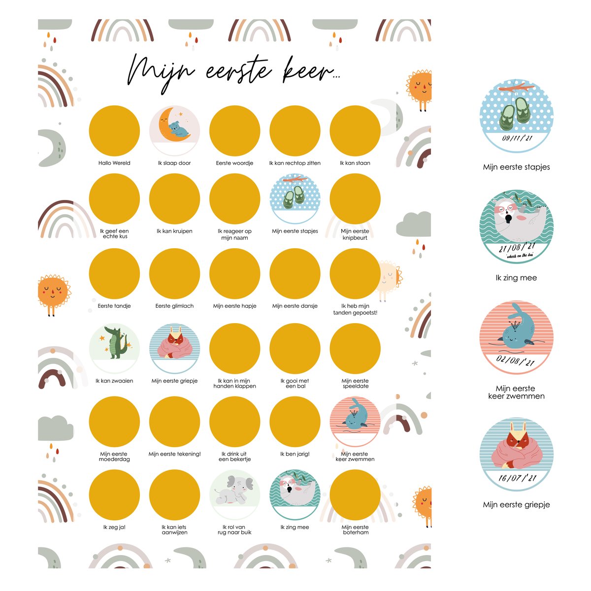 Goedkoopste Happy Walls - 30 Baby Mijlpalen Krasposter Unisex - Baby's Eerste Jaar - Babyshower Cadeau Meisje en Jongen - Kraamcadeau 0 tot 1 Jaar - A2 formaat (42 x 59,4 cm