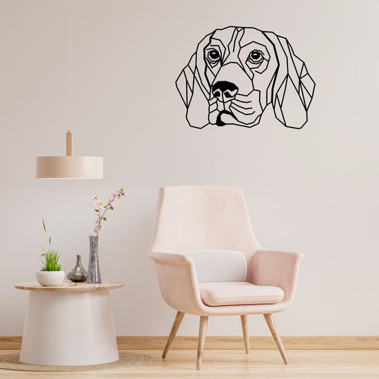 Geometrische Beagle - H 59cm B 80cm (XL) - Line art - Wall art - Muurdecoratie zwart - Van Aaken Design