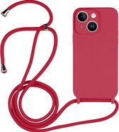 Mobigear Telefoonhoesje geschikt voor Apple iPhone 14 Siliconen | Mobigear Lanyard Hoesje met koord - Bordeaux Rood