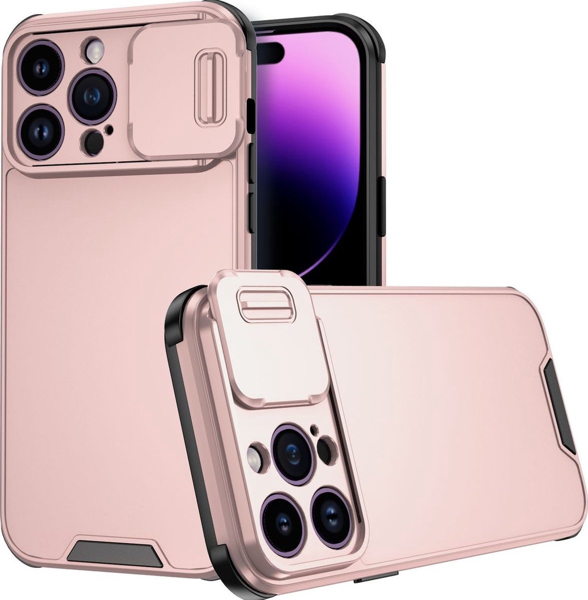 Mobigear Hoesje geschikt voor Apple iPhone 14 Pro Max Telefoonhoesje Hardcase | Mobigear Cam Slide Backcover met Camera Slider | iPhone 14 Pro Max Case | Back Cover - Roségoud