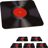 Onderzetters voor glazen - Vinyl platen - Lp - Retro - Rood - Vierkant - Onderzetter - 10x10 cm - 6 stuks