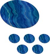Sous-verres verres à verres - Ronds - Géode d'agate - Pierres précieuses - Blauw - 10x10 cm - Sous-verres en verre - 6 pièces