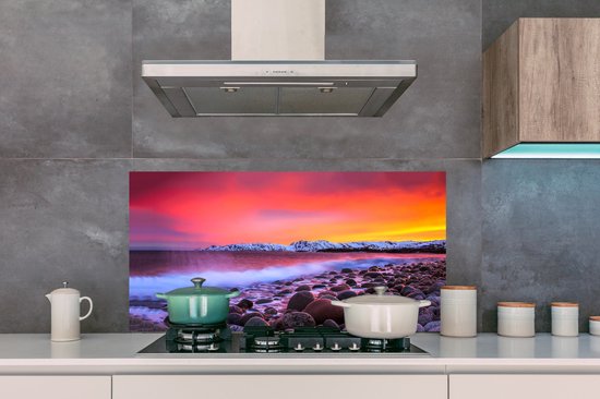 Spatscherm keuken 120x60 cm - Kookplaat achterwand Zon - Stenen - Sneeuw - Landschap - Water - Muurbeschermer - Spatwand fornuis - Hoogwaardig aluminium