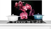 Spatscherm keuken - Roze - Bloemen - Orchidee - Zwart - Spatwand - Achterwand keuken - 70x50 cm