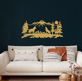 Wanddecoratie |Wolf Familie / Wolf Family| Metal - Wall Art | Muurdecoratie | Woonkamer | Buiten Decor |Gouden| 100x44cm