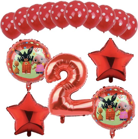 Bing Kinderfeestje - Verjaardag Versiering Bing - Baby / Peuter Verjaardag - Themafeest Bing - 15 stuks - Leeftijd: 2 jaar - Verjaardagsfeest - Ballonnen / Heliumballon / Folieballon / Leeftijdballon - Versiering voor Kinderfeestje - Jongen / Meisje