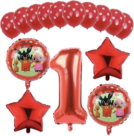 Bing Kinderfeestje - Verjaardag Versiering Bing - Baby / Peuter Verjaardag - Themafeest Bing - 15 stuks - Leeftijd: 1 jaar - Verjaardagsfeest - Ballonnen / Heliumballon / Folieballon / Leeftijdballon - Versiering voor Kinderfeestje - Jongen / Meisje