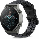 Strap-it Leren / siliconen bandje - geschikt voor Huawei Watch GT 2 Pro / GT 2 46mm / GT 3 46mm / GT 3 Pro 46mm / GT 4 46mm / GT Runner / Watch 3 - Pro / Watch 4 (Pro) / Watch Ultimate - zwart