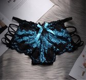 3 Stuks - Sexy stijlvolle Lingerie - Kanten Ondergoed - G-String Hoge Taille - Blauw