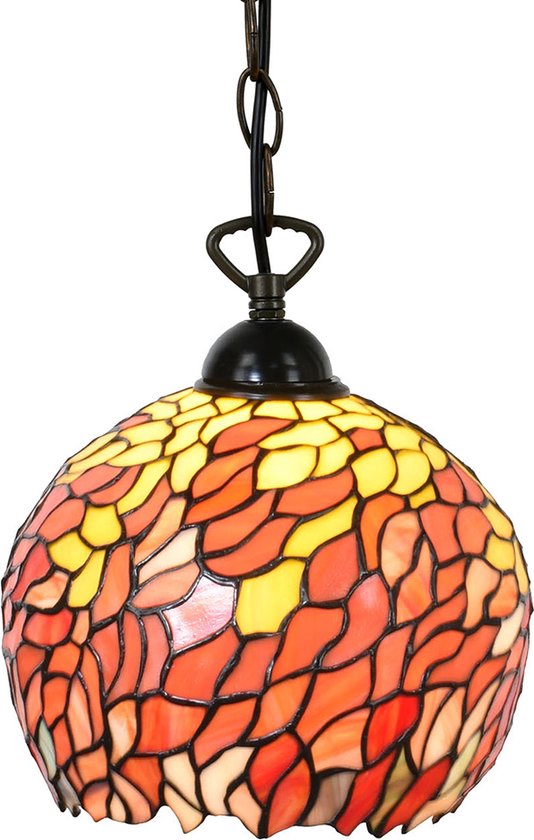 LumiLamp Lampes à suspension Tiffany Ø 24x170 cm Orange Métal Verre Rond Lampe de table à manger