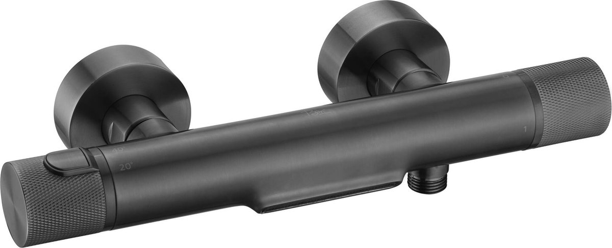 Ben Engraved Line Badkraan - Waterval functie - 15 cm - Thermostatisch - Geborsteld zwart - Keramisch - Thermostaatkraan