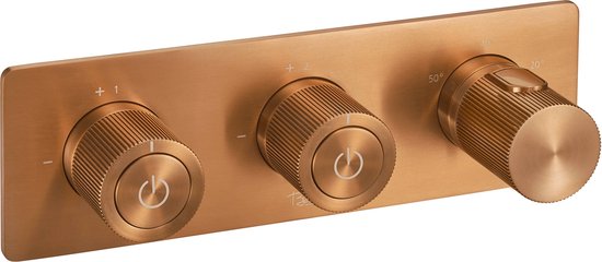 Ben Engraved Line thermostaat afbouwdeel met omstelrichting geborsteld koper pvd-coating