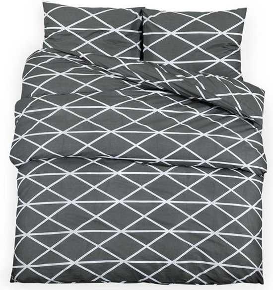 vidaXL Parure de lit - 200x220 cm - Katoen - Grijs Housse de couette - Housse de couette en Katoen - Gris Housses de couette - Housse de couette double - Set de lit - Literie - Confort de sommeil - Décoration de chambre