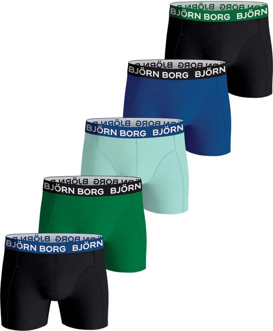 Boxer Björn Borg Essential (lot de 5) - Boxer en Cotton stretch longueur normale - noir - cobalt - menthe et vert - Taille : XL