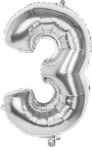 Boland - Folieballon '3' zilver (86 cm) 3 - Zilver - Cijfer ballon
