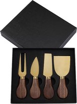 Set de couteaux à Couteaux à fromage - 4 couteaux à fromage - Bamboe/ acier inoxydable - Goud - Coffret cadeau