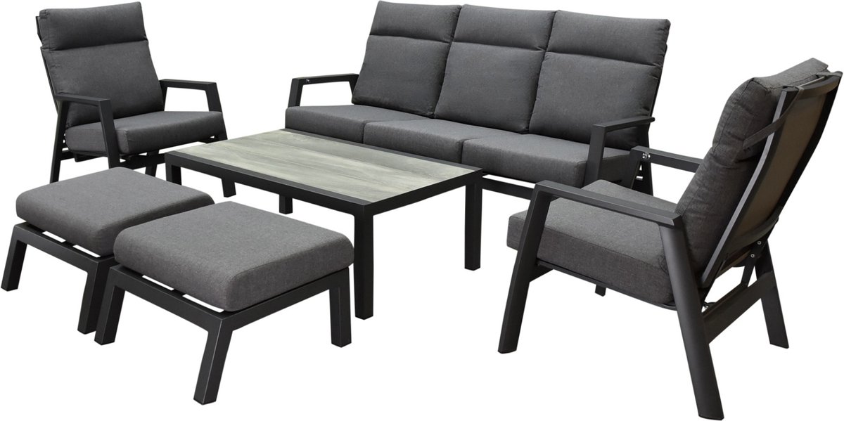AVH-Collectie Vegas stoel bank loungeset 6 delig verstelbaar antraciet aluminium