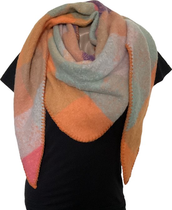 Warme Driehoekige Sjaal - Geruit - Oranje - 195 x 90 cm (016913#)
