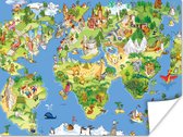 Carte du monde des Kinder sur poster décoration murale animal 60x40 cm | Affiche de carte du monde