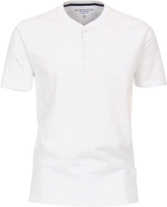 Redmond regular fit T-shirt - korte mouw O-hals met knoopsluiting - wit - Maat: M