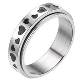 Anxiety Ring - (Hartjes) - Stress Ring - Fidget Ring - Draaibare Ring - Spinning Ring - Spinner Ring - Zilverkleurig RVS - (18.25 mm / maat 57)