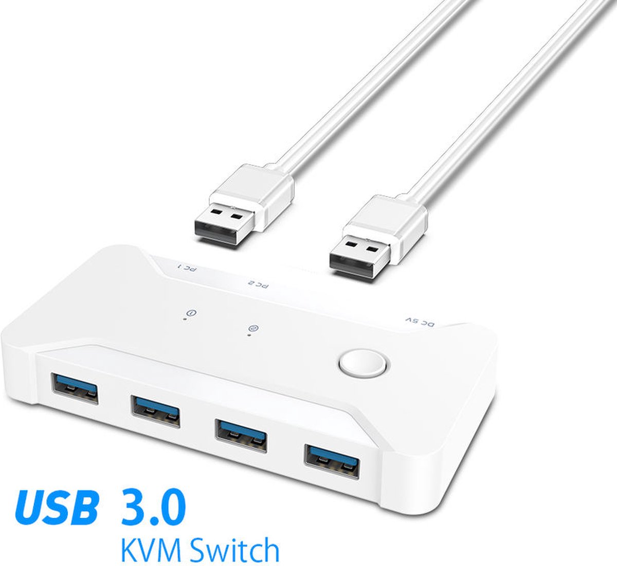 White USB 3.0 switch - 2 computers delen 4 usb poorten