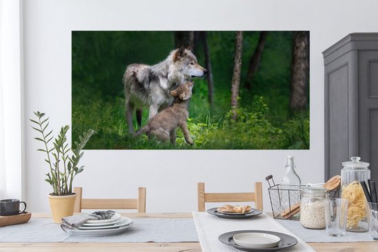 Stickers muraux - Film autocollant - Loup - Bébé - Forêt - 120x60 cm - Film adhésif - Stickers muraux Chambre d'enfant - Papier peint autocollant