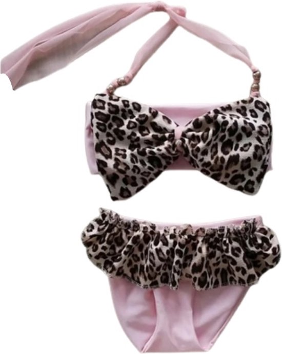 Maat 98 Bikini roze panter strik dierenprint Baby en kind zwemkleding roze