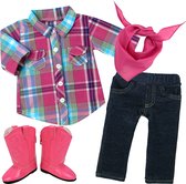 Sophia's by Teamson Kids Poppenkledingset voor 45.7 cm Poppen - Geruite Overhemd, Denim Jeggings, Bandana en Cowgirl Laarzen - Poppen Accessoires - Roze (Pop niet inbegrepen)