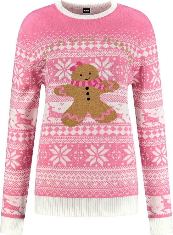 Foto: Foute kersttrui dames heren pink gingerbread kerstcadeau volwassenen dames en heren maat xl