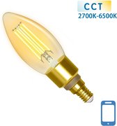 Kaarslamp E14 4.5W WiFi + Bluetooth CCT 2700K-6500K | Smartlamp C35 - warmwit - daglichtwit filament LED ~ 470 Lumen - amber glas - 230 Volt