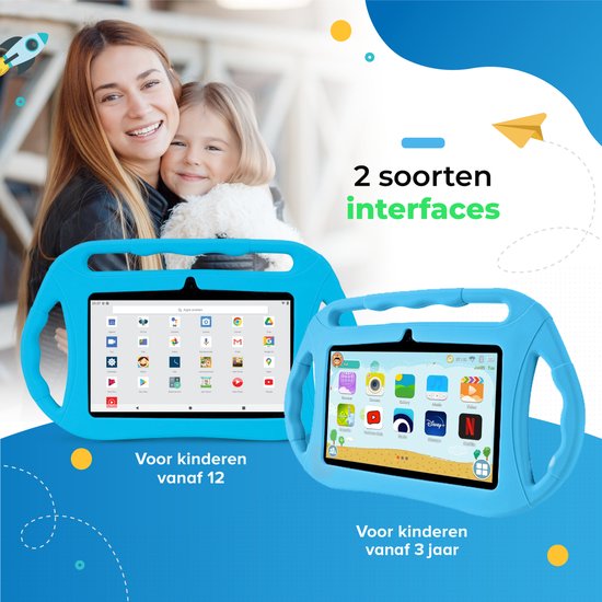 AyeKids Kindertablet - 32GB Opslag - Ouder Control App - Incl. Touchscreen Pen, Beschermhoes, Oortjes & Screenprotector - Tablet Kinderen - Blauw - AyeKids