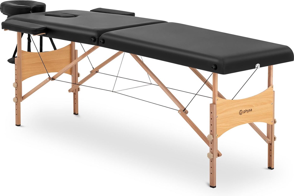 Goedkoopste physa - massagetafel inklapbaar - extra breed (70 cm) - kantelbare hoofd- en voetensteun - beukenhout - zwart