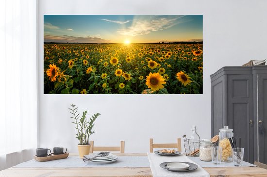 Stickers muraux - Film autocollant - Coucher de soleil - Fleurs - Tournesol - Horizon - Paysage - 160x80 cm - Film adhésif - Stickers muraux Chambre d'enfant - Papier peint autocollant - Papier peint autocollant - Film autocollant