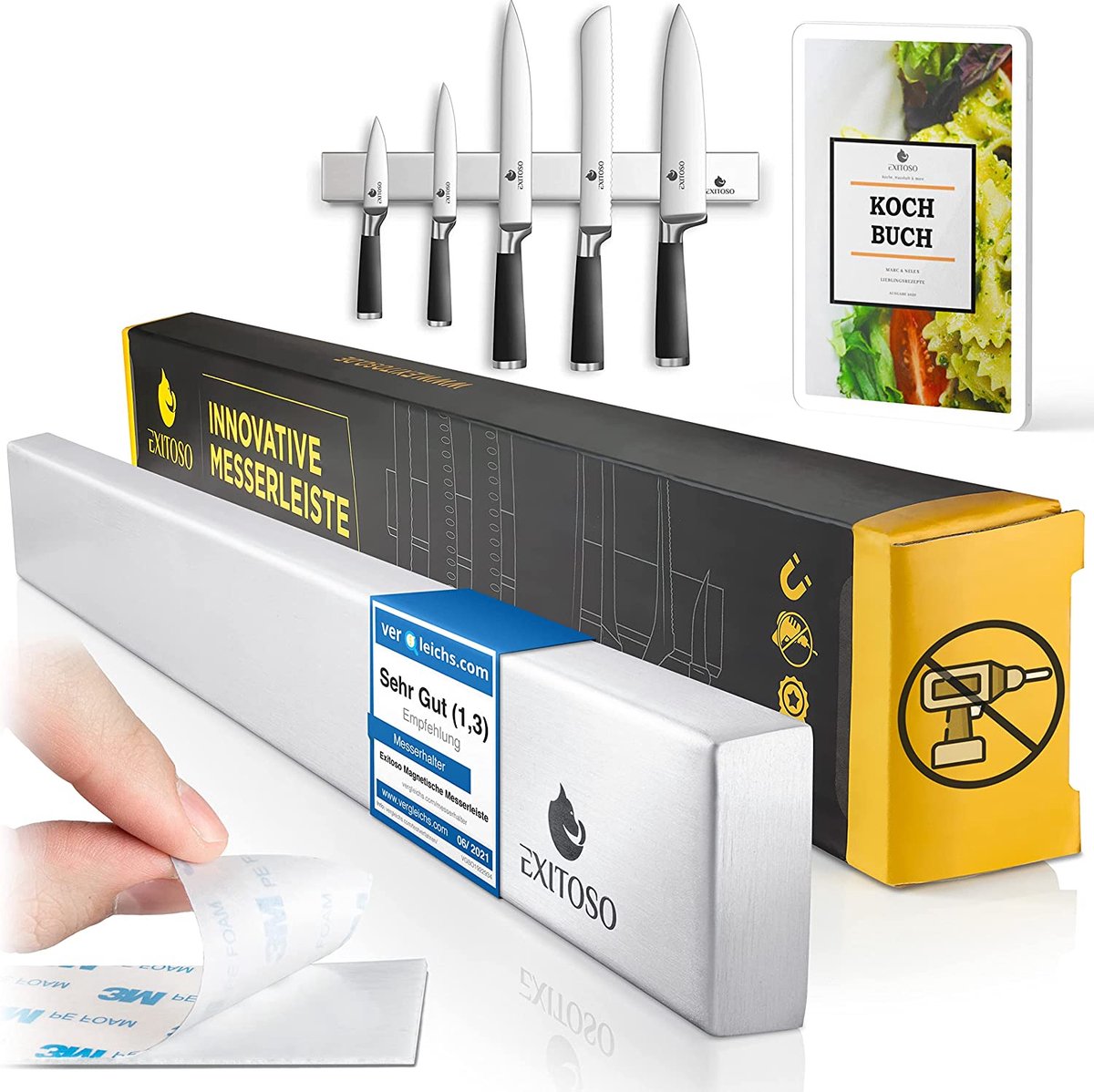 Exitoso messenblok magnetisch - Messenblok roestvrijstalen zelfklevend - Werkbalk rechthoekige magnetische balk voor messen set Magnatic Bar voor keuken
