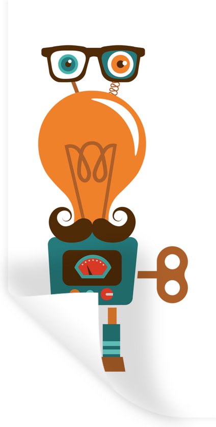 Stickers muraux - Sticker Foil - Robot - Lunettes - Ampoule - Moustache - Enfants - Garçons - 60x120 cm - Film Adhésif - Stickers muraux Chambre Enfant - Papier Peint Autocollant