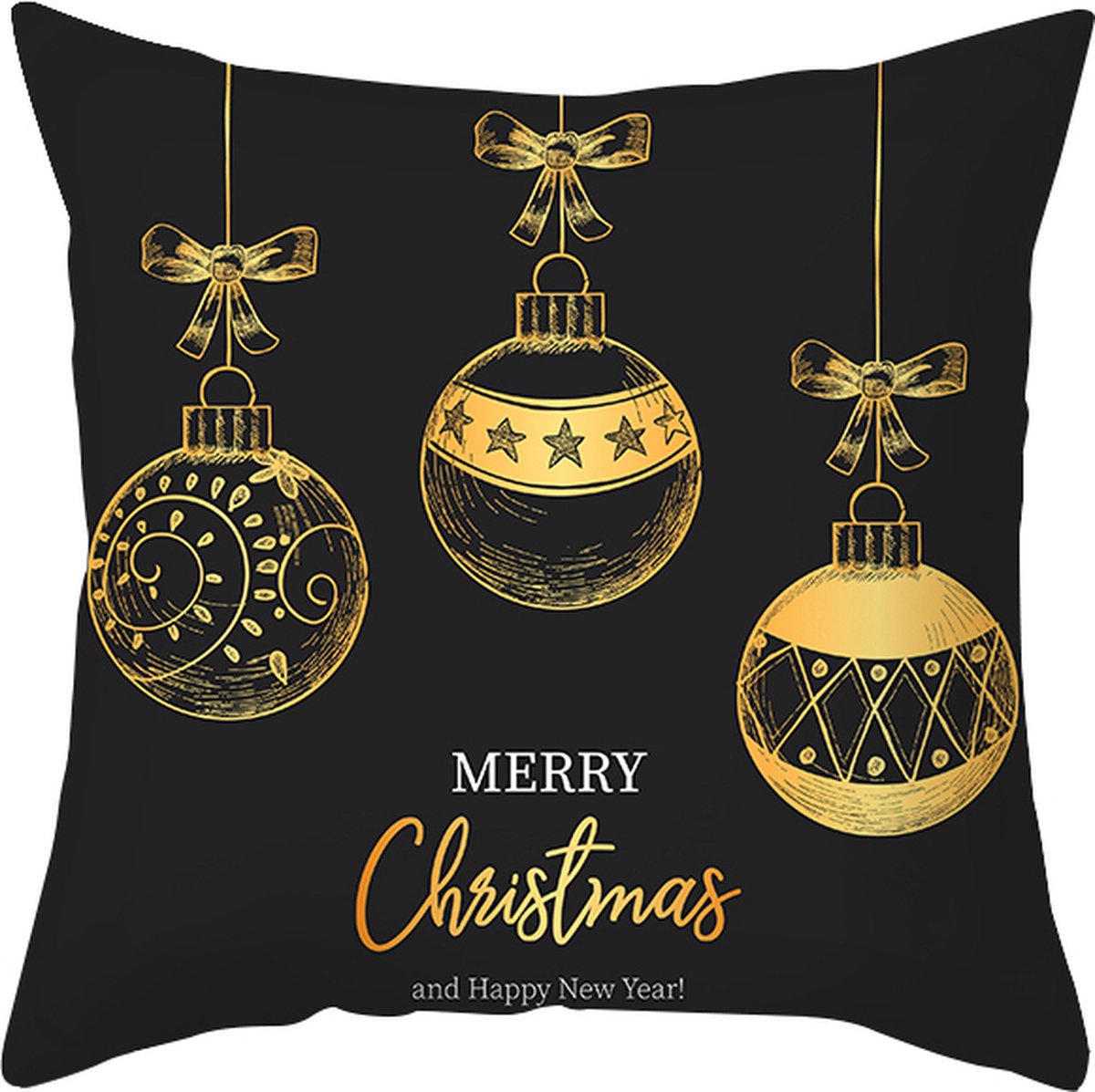 Without Lemon - Kerst Kussenhoes - Zwart met gouden Kerstballen - Kerst kussen - Kerstdagen - Feestdagen - Kerst - Decoratie - Woondecoratie - Kussenslopen - December - Cadeau