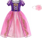 Sprookjes jurk Raponsje Prinsessen jurk verkleedjurk 104-110 (120) roze paars met broche en haarband