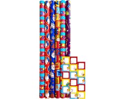Product afbeelding van Sinterklaas cadeaupapier - Sinterklaaspapier Pakpapier inpakpapier - 3 meter x 70 cm - 6 rollen - Incl. 20 Sint Naamstickers