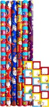 Sinterklaas cadeaupapier - Sinterklaaspapier Pakpapier inpakpapier - 3 meter x 70 cm - 6 rollen - Incl. 20 Sint Naamstickers