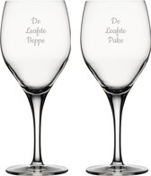 Gegraveerde witte wijnglas 34cl De Leukste Pake- De Leukste Beppe