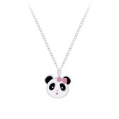 Zilveren kinderketting met panda hanger | panda roze strikje ketting meisje | Zilverana | Sterling 925 Silver (Echt zilver)