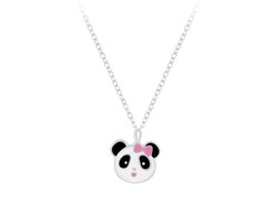 Zilveren kinderketting met panda hanger | panda roze strikje ketting meisje | Zilverana | Sterling 925 Silver (Echt zilver)